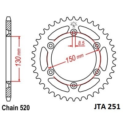 Hliníková reťazová rozeta JT JTA 251-520