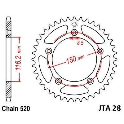 Hliníková reťazová rozeta JT JTA 28-520