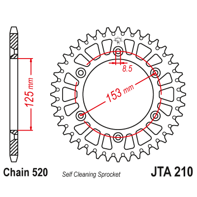 Hliníková reťazová rozeta JT JTA 210-RED,520