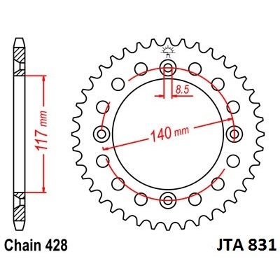 Hliníková reťazová rozeta JT JTA 831-428