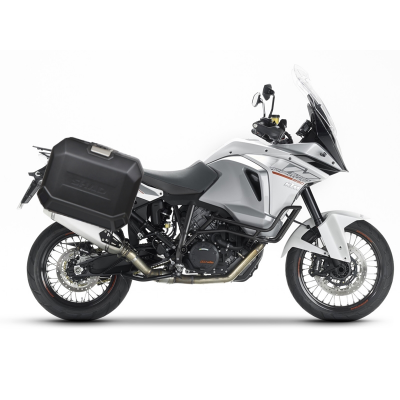 Kompletná sada bočných čiernych hliníkových kufrov SHAD TERRA BLACK , 36/47 l litrov, vrátane montážnej sady SHAD KTM Adventure 1090, 1190,  Super Adventure 1290 (R, S)