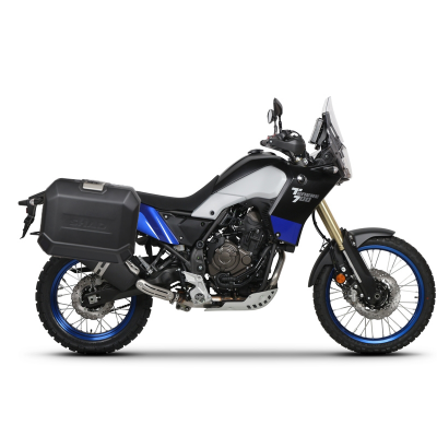 Kompletná sada bočných čiernych hliníkových kufrov SHAD TERRA BLACK , 36/47 l litrov, vrátane montážnej sady SHAD YAMAHA Tenere 700 XTZ690