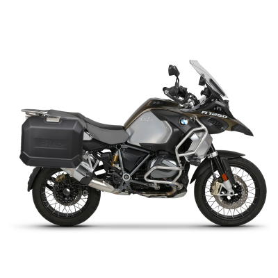 Kompletná sada bočných čiernych hliníkových kufrov SHAD TERRA BLACK , 36/47 l litrov, vrátane montážnej sady SHAD BMW R 1200 GS/ R 1200 GS Adventure/ R 1250 GS/ R 1250 GS Adventure