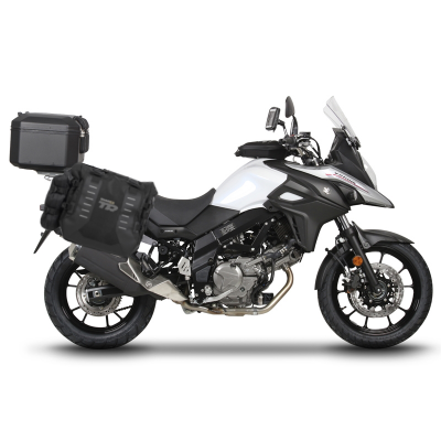 Kompletná sada sedlových brašní SHAD TERRA TR40 adventure a hliníkového kufra SHAD TERRA BLACK 37L vrátane montážnej sady SHAD SUZUKI DL 650 V-Strom